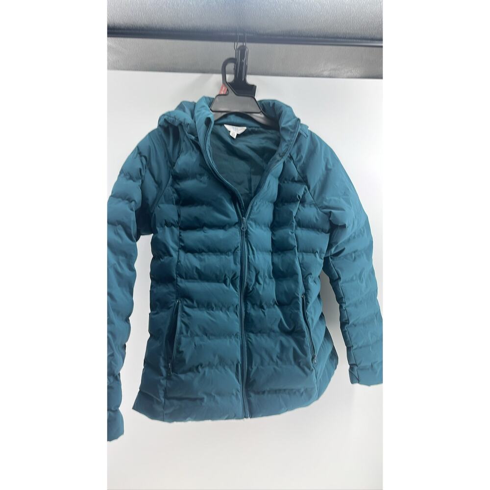Women's Teal Puffer Hooded Full Zip Winter Coat Sz Small